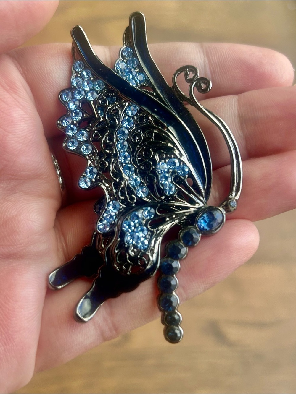 Vintage Inspired Blue Rhinestone Enamel Butterfly Brooch Pin